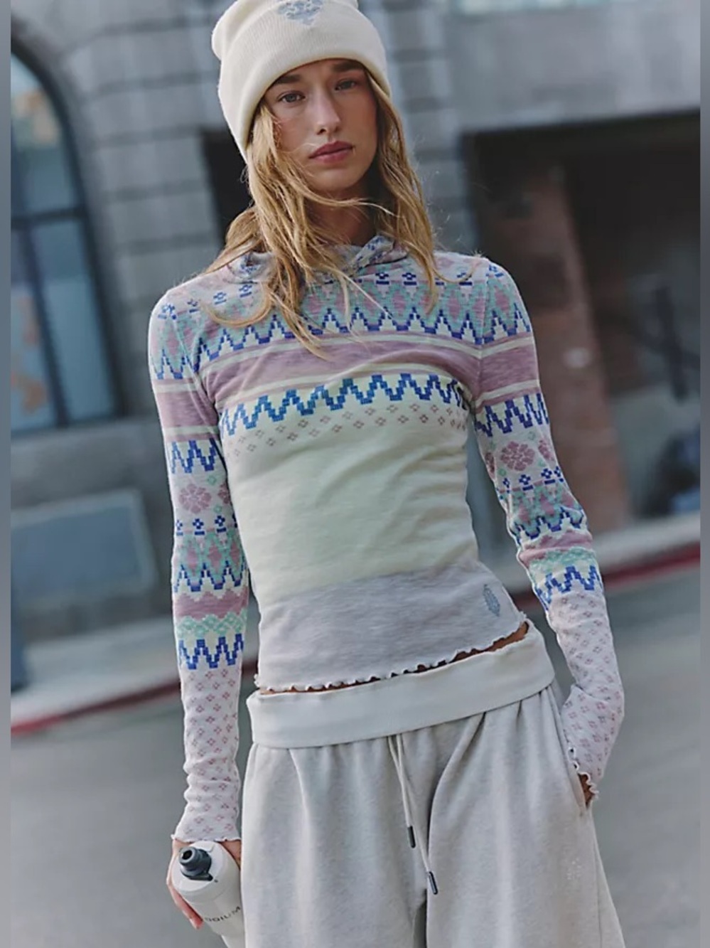 FP Movement Breathe Easy Printed Layer Hoodie Top Plaid Fairisle Titan